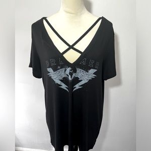 Express one- eleven, black v-neck graphic tee, M